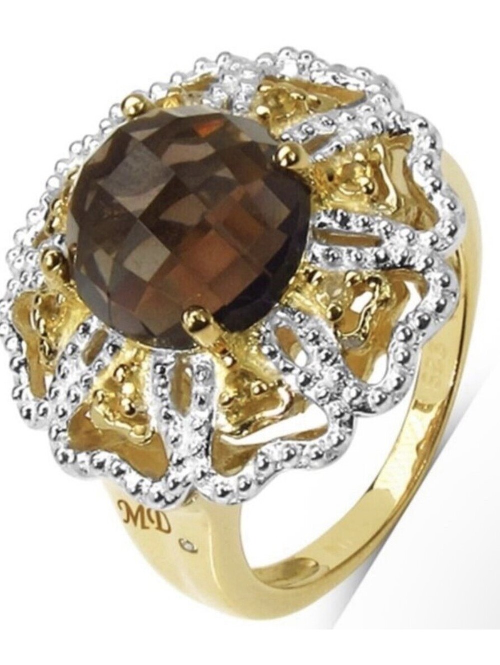 14K Yellow Gold Plated Quartz Citrine & Diamond Ring [COPY]